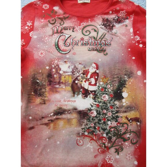 Vintage Christmas Shirt Womens Small USA Made All Over Rhinestones Embellished - Picture 2 of 8